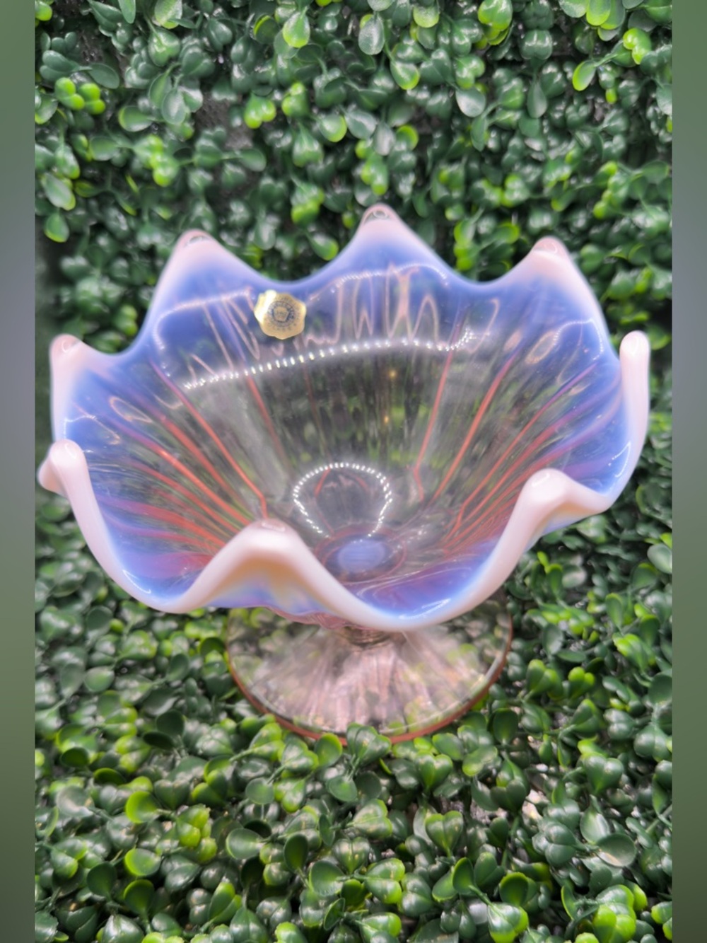Vintage Westmoreland Lotus PINK OPALESCENT Pedestal Dish